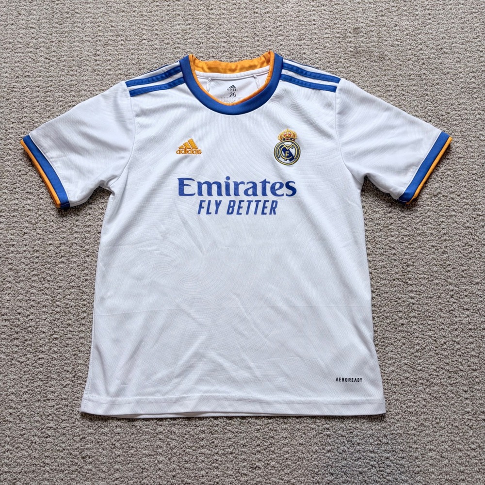 Adidas Real Madrid Home Jersey Youth Medium White Emirates Fly Better AeroReady